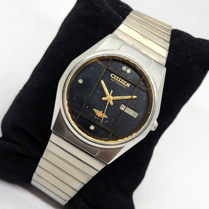 Vintage 1980 Original Citizen Automatic 8200 Black Face 36MM Case Day-Date Japanese Men's Wrist Watch CT01