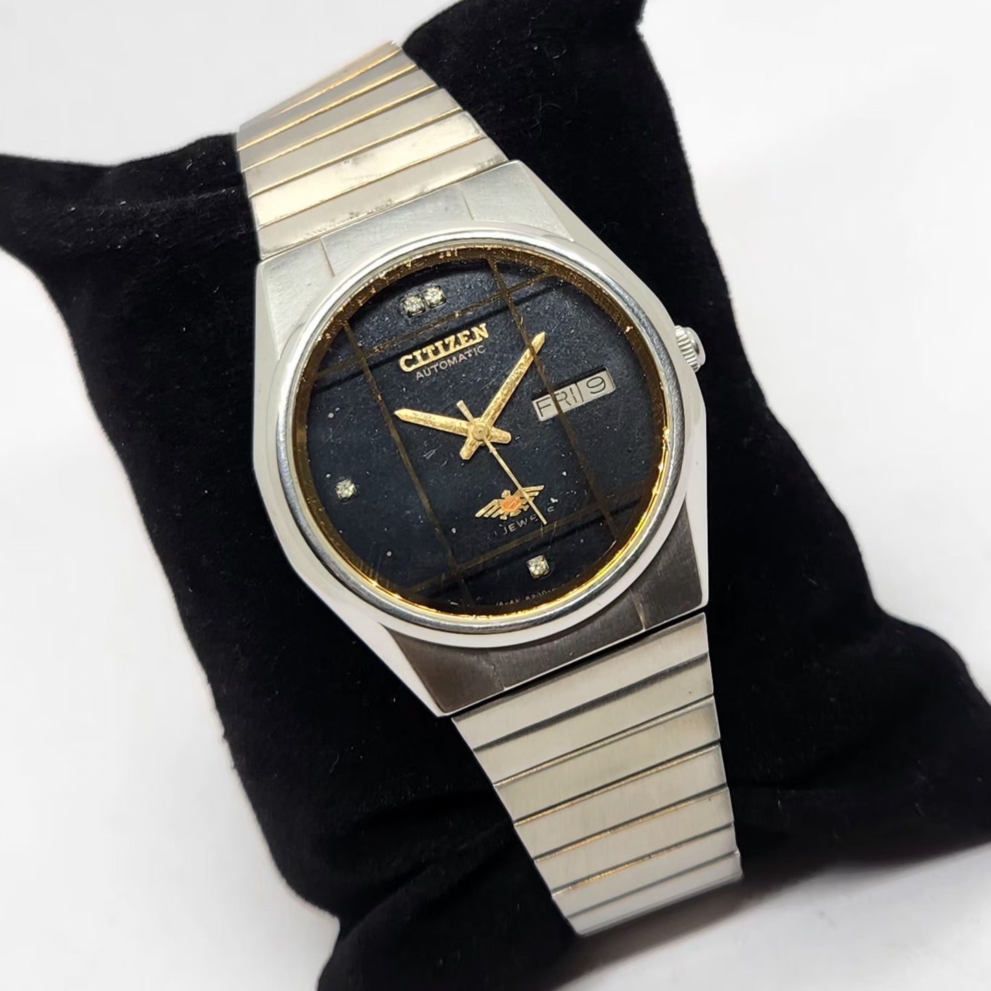 Vintage 1980 Original Citizen Automatic 8200 Black Face 36MM Case Day-Date Japanese Men's Wrist Watch CT01