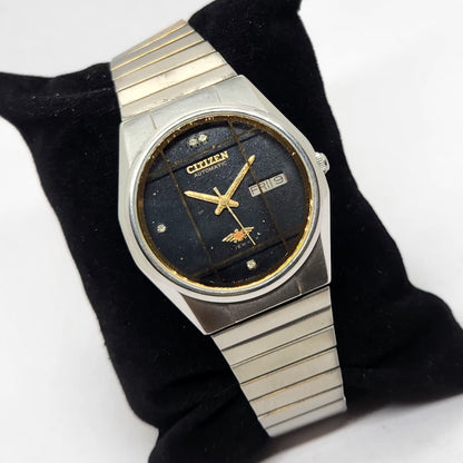 Vintage 1980 Original Citizen Automatic 8200 Black Face 36MM Case Day-Date Japanese Men's Wrist Watch CT01