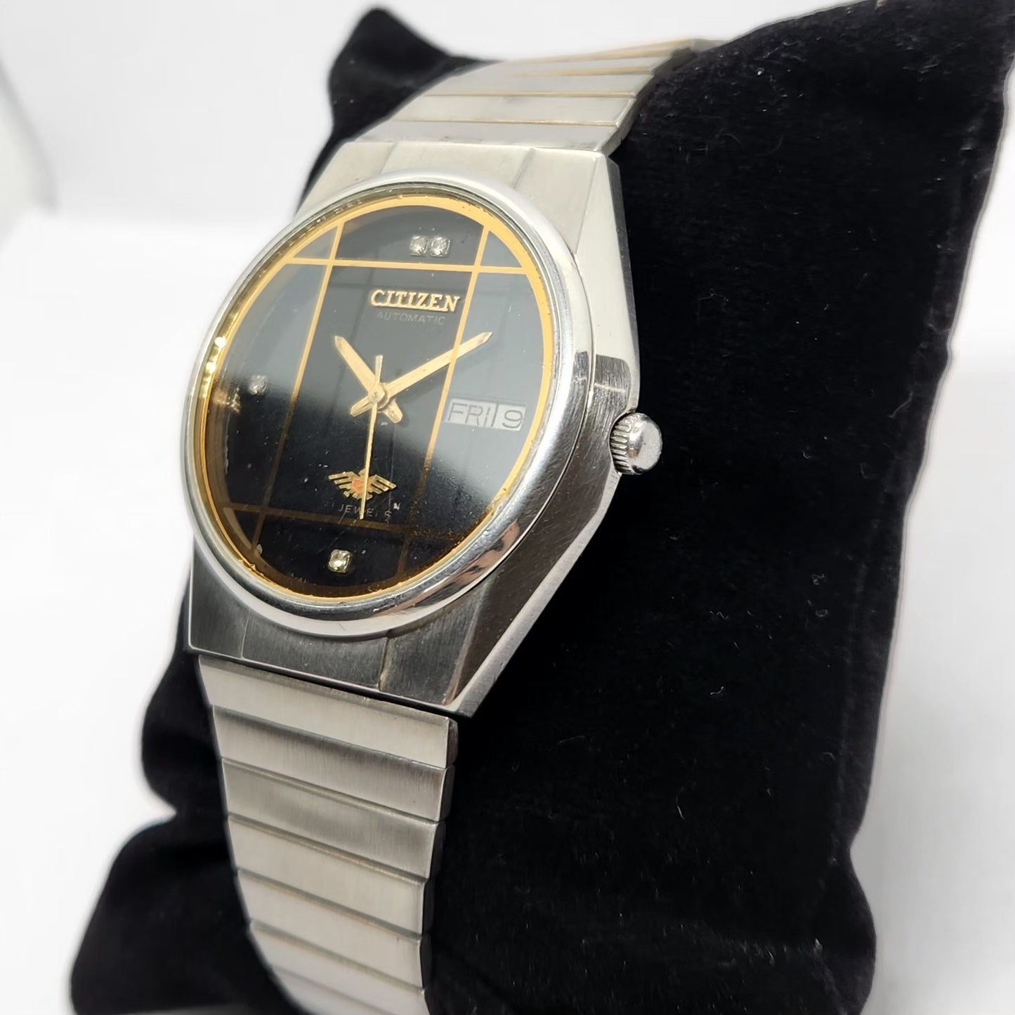 Vintage 1980 Original Citizen Automatic 8200 Black Face 36MM Case Day-Date Japanese Men's Wrist Watch CT01