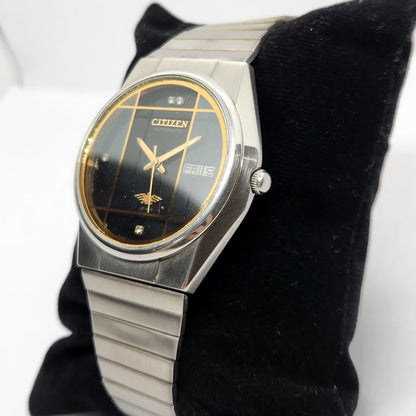 Vintage 1980 Original Citizen Automatic 8200 Black Face 36MM Case Day-Date Japanese Men's Wrist Watch CT01