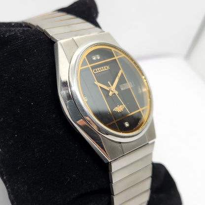 Vintage 1980 Original Citizen Automatic 8200 Black Face 36MM Case Day-Date Japanese Men's Wrist Watch CT01
