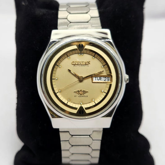 Vintage 1983 Original Citizen Automatic 8200 Gold Face 35MM Case Day-Date Japanese Men's Wrist Watch CT09
