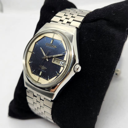 Vintage 1980 Original Citizen Automatic 8200 Blue Face 35MM Case Day-Date Japanese Men's Wrist Watch CT11