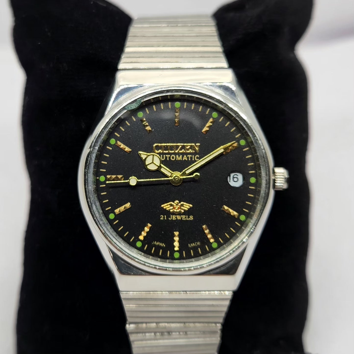 Vintage 1981 Citizen Automatic 8200 Black Face 35MM Case Date New Dial Men's Wrist Watch CT15