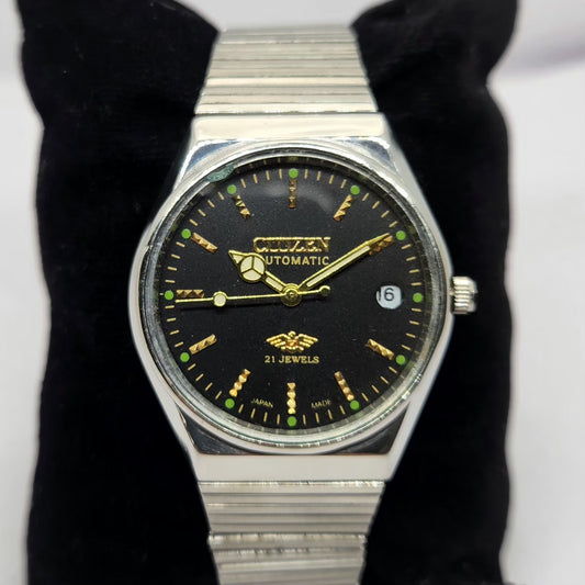 Vintage 1981 Citizen Automatic 8200 Black Face 35MM Case Date New Dial Men's Wrist Watch CT15