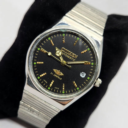 Vintage 1981 Citizen Automatic 8200 Black Face 35MM Case Date New Dial Men's Wrist Watch CT15