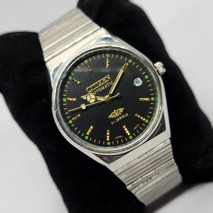 Vintage 1981 Citizen Automatic 8200 Black Face 35MM Case Date New Dial Men's Wrist Watch CT15