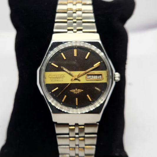 Vintage 1977 Original Citizen Automatic 8200 Brown Face 35MM Day-Date Japanese Men's Wrist Watch CT16