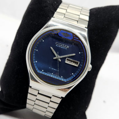 Vintage 1981 Original Citizen Automatic 8200 Blue Face 36mm Day-Date Japanese Men's Wrist Watch CT18