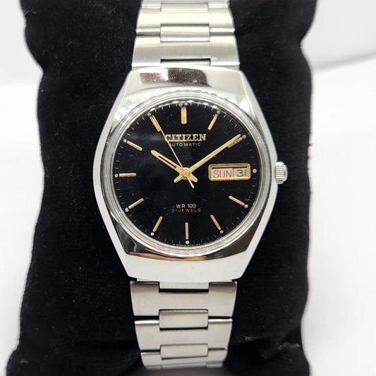 Vintage 1981 Original Citizen Automatic 8200 Black Face 34MM Case Day-Date Japanese Men's Wrist Watch CT19