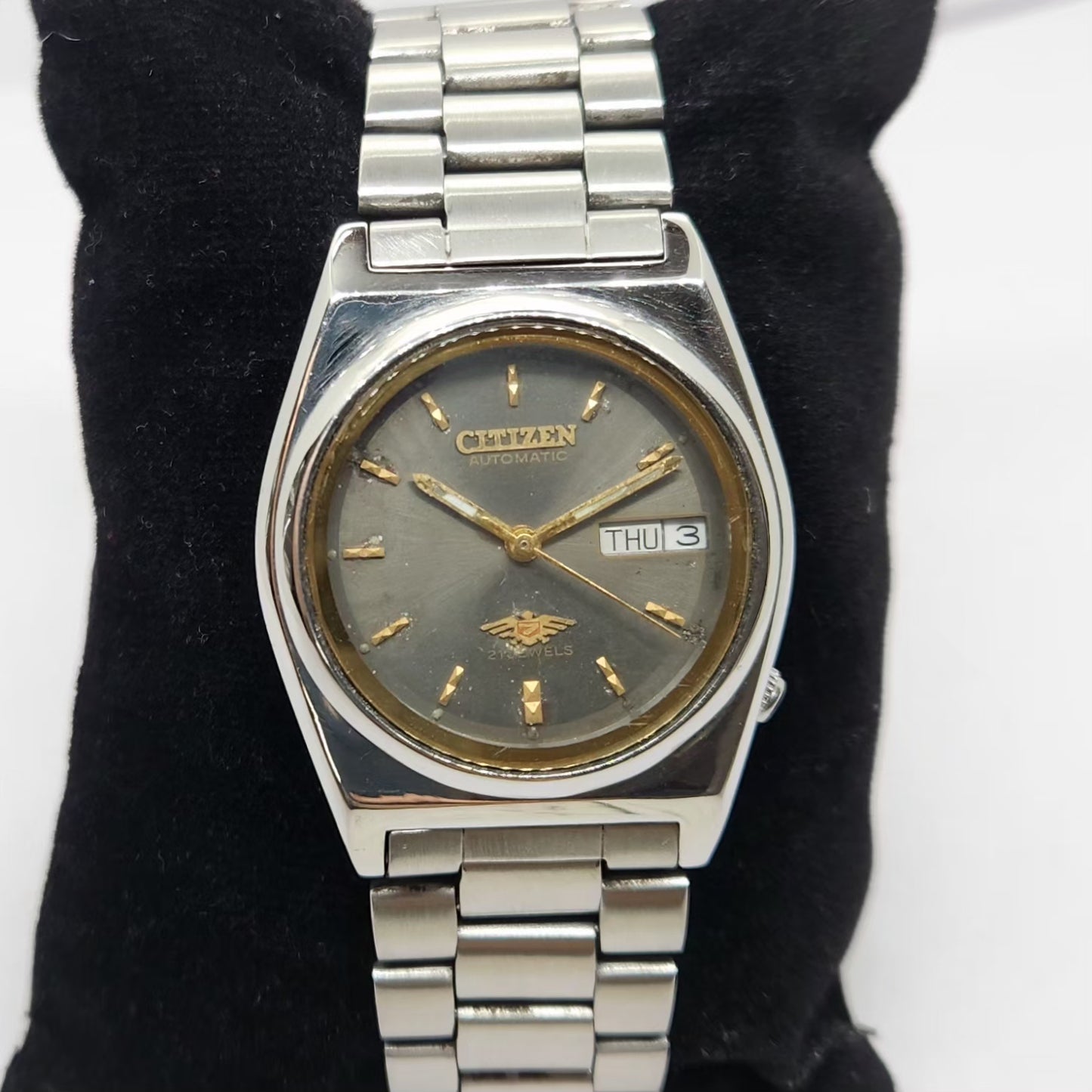 Vintage 1980 Original Citizen Automatic 8200 Grey Face 32MM Case Day-Date Japanese Men's Wrist Watch CT20