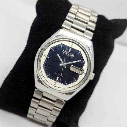 Vintage 1980 Original Citizen Automatic 8200 Blue Face 34MM Case Day-Date Japanese Men's Wrist Watch CT21
