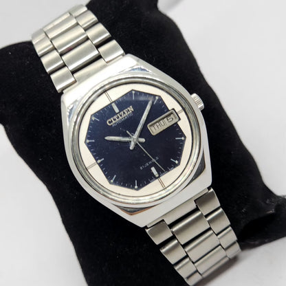 Vintage 1980 Original Citizen Automatic 8200 Blue Face 34MM Case Day-Date Japanese Men's Wrist Watch CT21