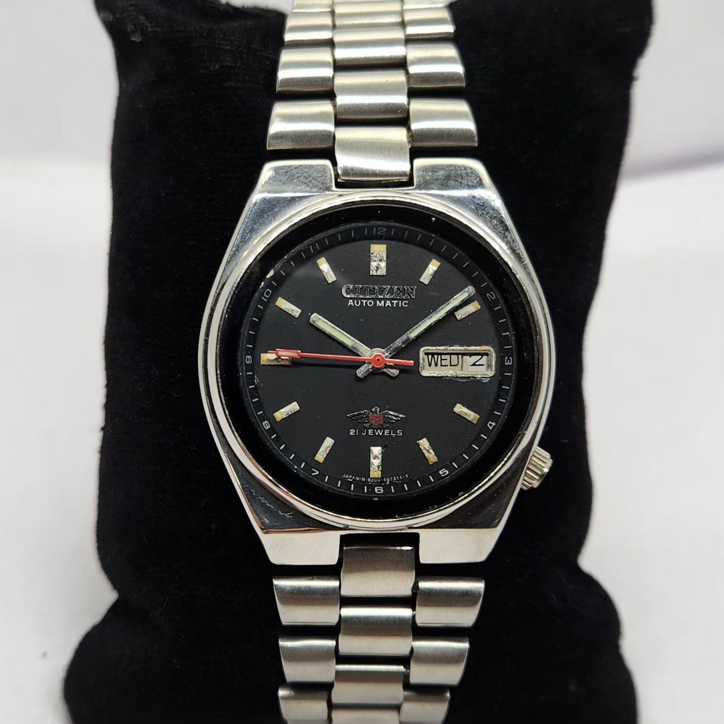 Vintage 1977 Original Citizen Automatic 8200 Black Face 35MM Case Day-Date Japanese Men's Wrist Watch CT22