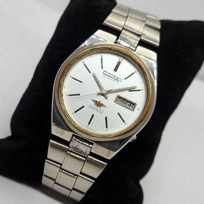 Vintage 1980 Original Citizen Automatic 8200 White Face 35MM case Day-Date Japanese Men's Wrist Watch CT23