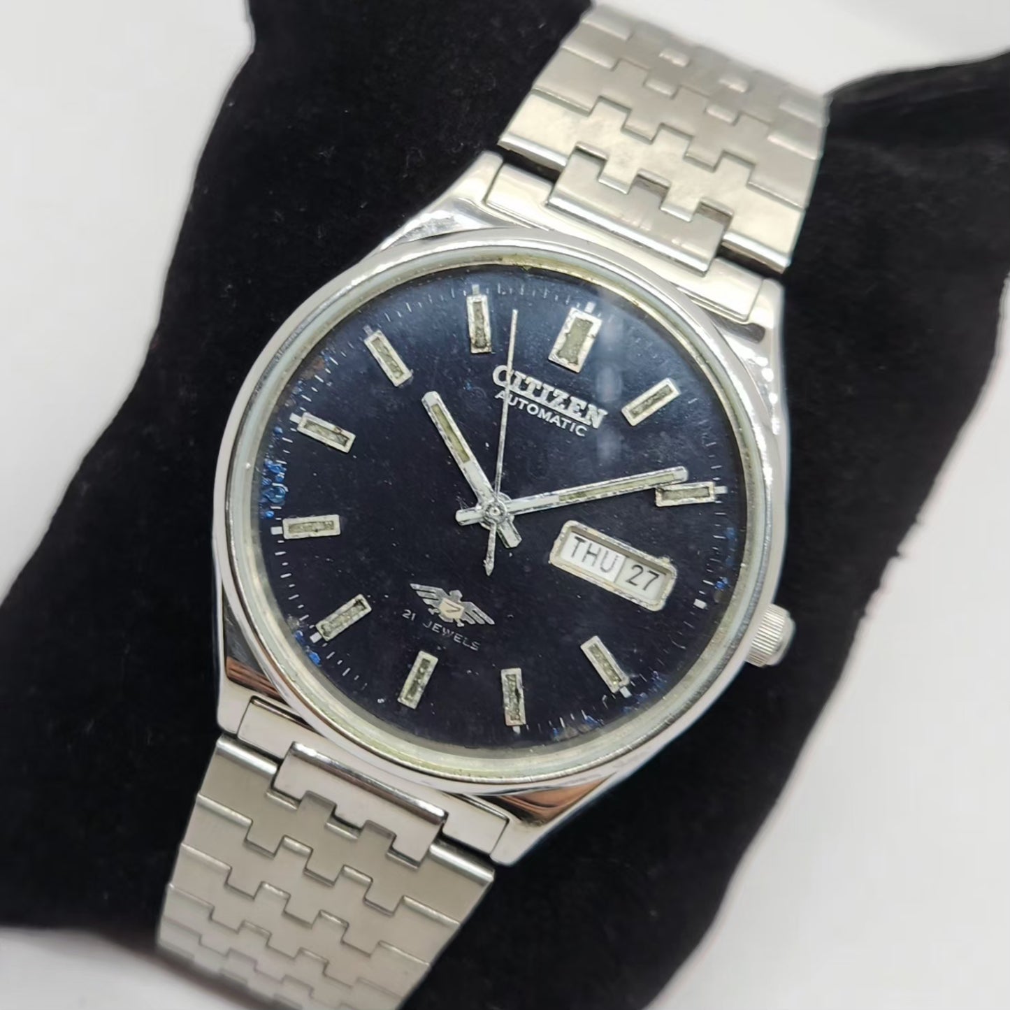 Vintage 1981 Original Citizen Automatic 8200 Black Face 34MM Case Day-Date Japanese Men's Wrist Watch CT26