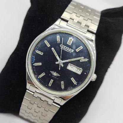 Vintage 1981 Original Citizen Automatic 8200 Black Face 34MM Case Day-Date Japanese Men's Wrist Watch CT26