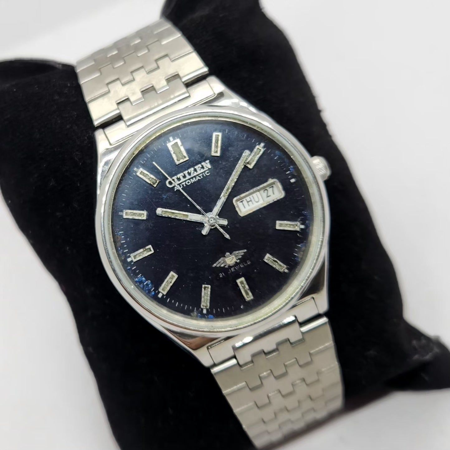Vintage 1981 Original Citizen Automatic 8200 Black Face 34MM Case Day-Date Japanese Men's Wrist Watch CT26