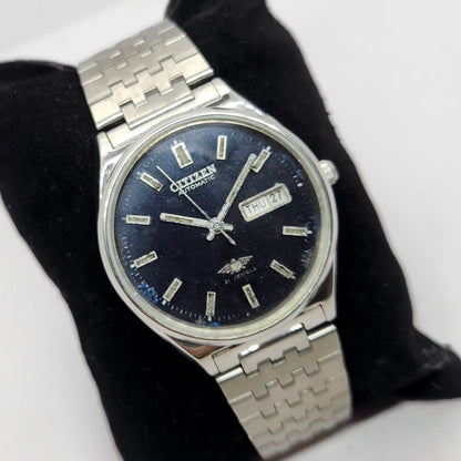 Vintage 1981 Original Citizen Automatic 8200 Black Face 34MM Case Day-Date Japanese Men's Wrist Watch CT26