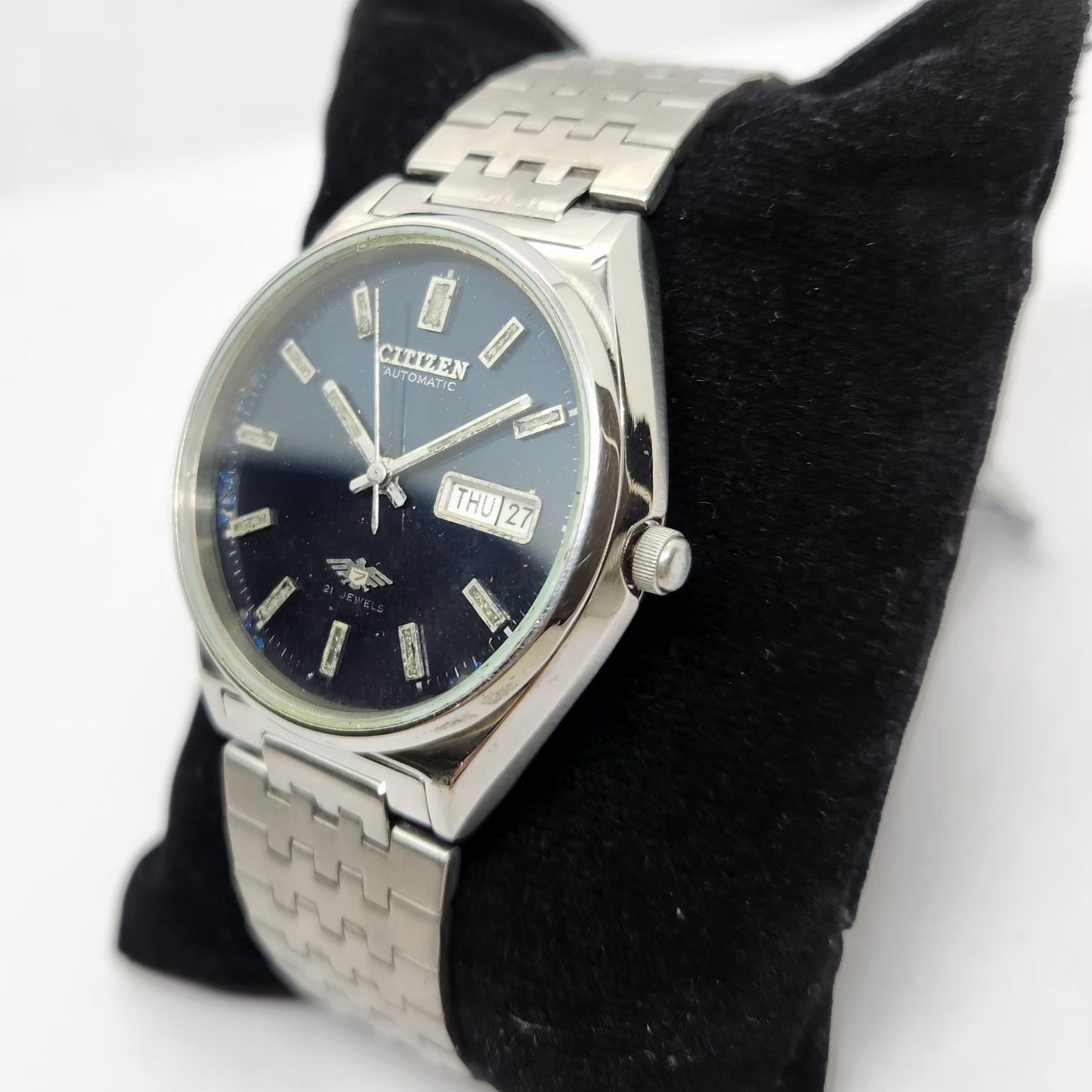 Vintage 1981 Original Citizen Automatic 8200 Black Face 34MM Case Day-Date Japanese Men's Wrist Watch CT26