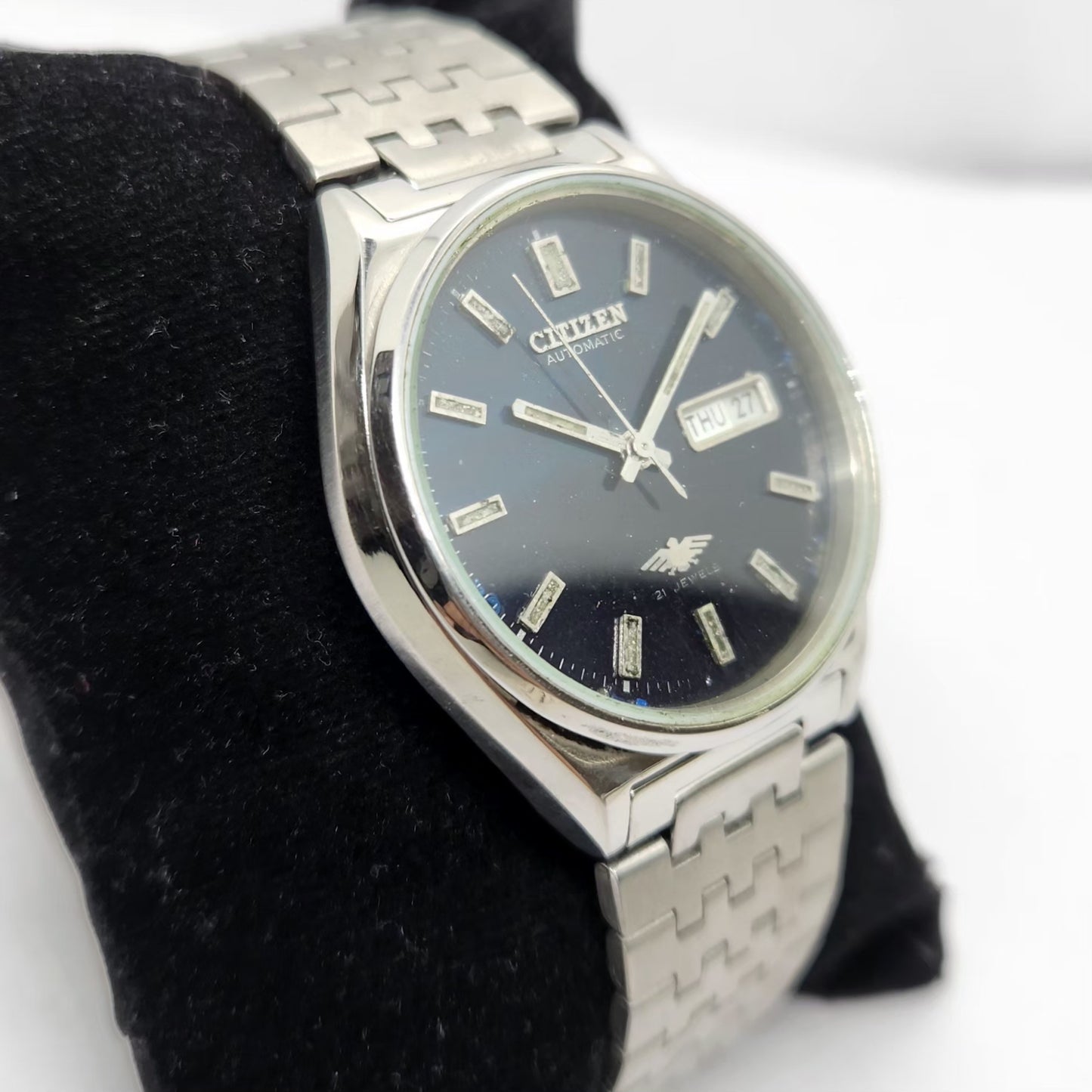 Vintage 1981 Original Citizen Automatic 8200 Black Face 34MM Case Day-Date Japanese Men's Wrist Watch CT26
