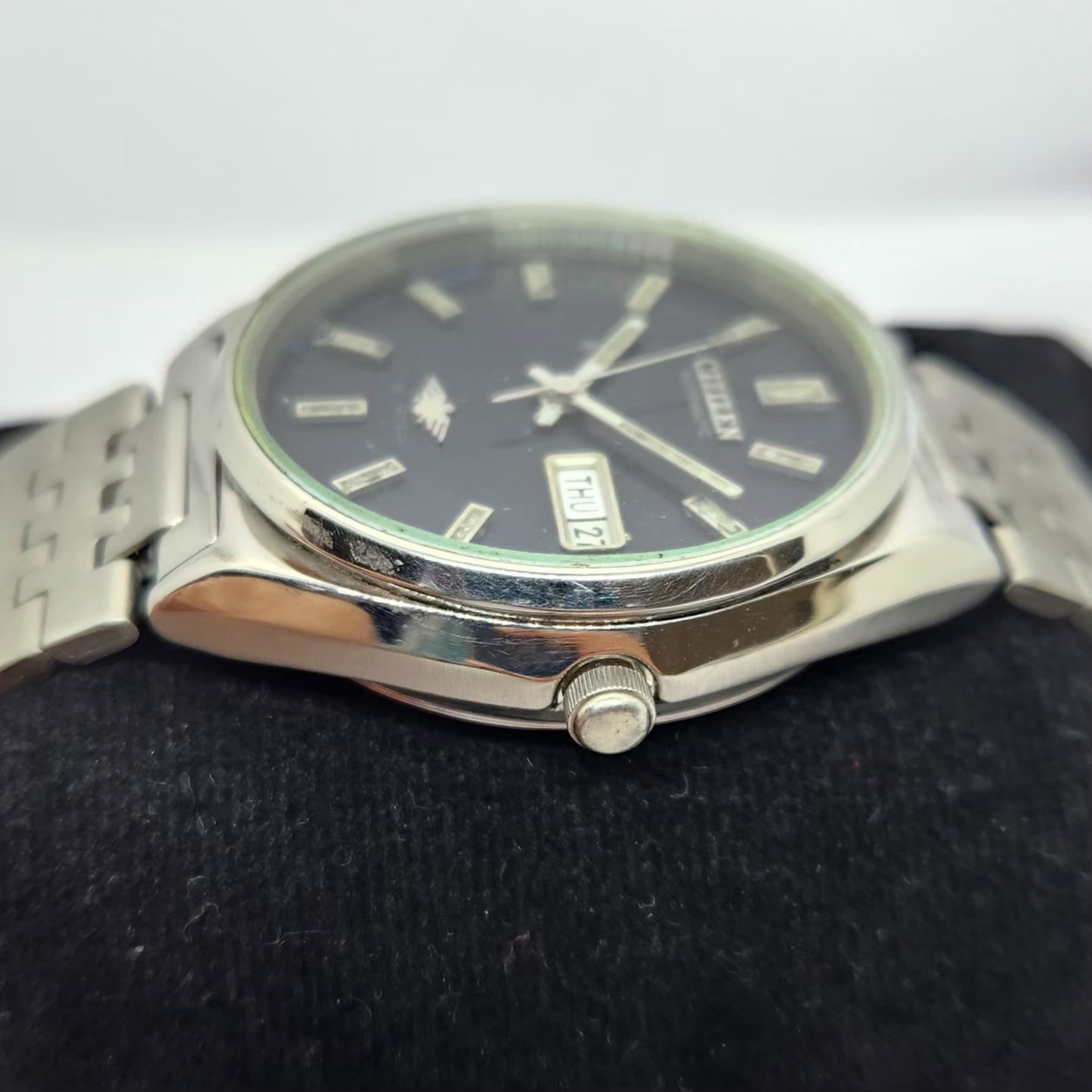 Vintage 1981 Original Citizen Automatic 8200 Black Face 34MM Case Day-Date Japanese Men's Wrist Watch CT26