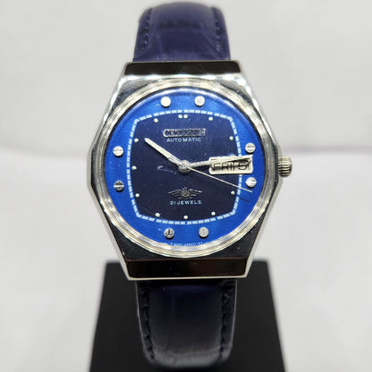 Vintage 1982 Original Citizen Automatic 8200 Blue Face 35MM Case Day-Date Japanese Men's Wrist Watch CT27