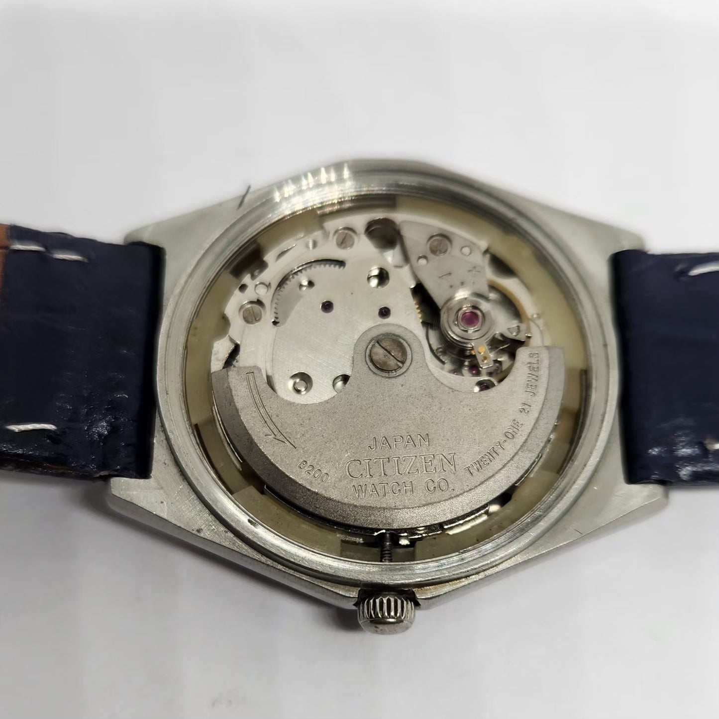 Vintage 1982 Original Citizen Automatic 8200 Blue Face 35MM Case Day-Date Japanese Men's Wrist Watch CT27