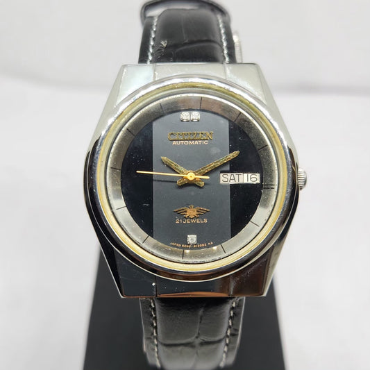 Vintage 1975 Original Citizen Automatic 8200 Black Face 36MM Case Day-Date Japanese Men's Wrist Watch CT28