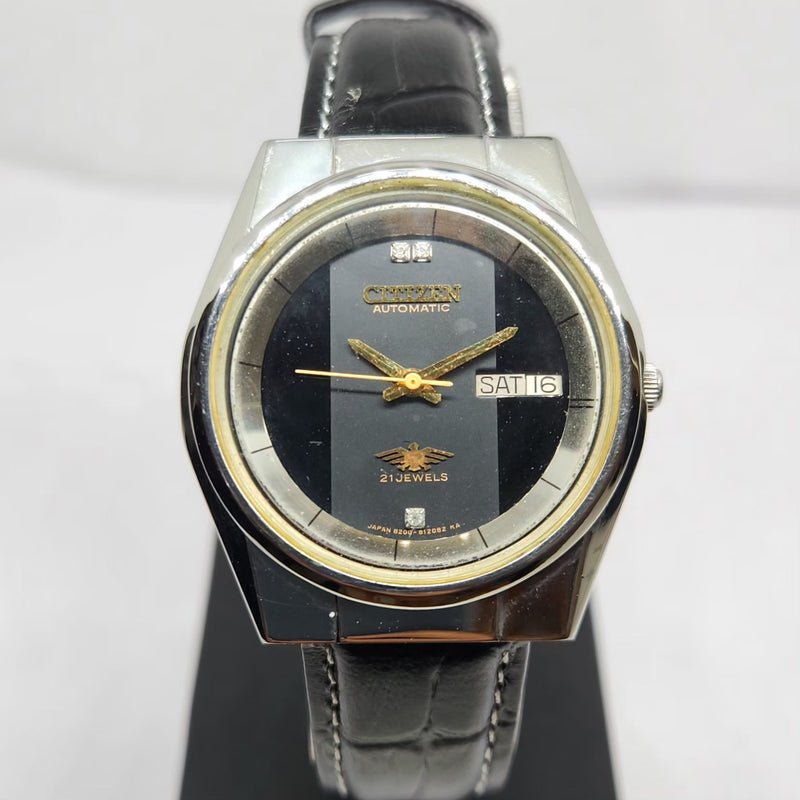 Vintage 1975 Original Citizen Automatic 8200 Black Face 36MM Case Day-Date Japanese Men's Wrist Watch CT28