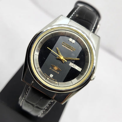Vintage 1975 Original Citizen Automatic 8200 Black Face 36MM Case Day-Date Japanese Men's Wrist Watch CT28
