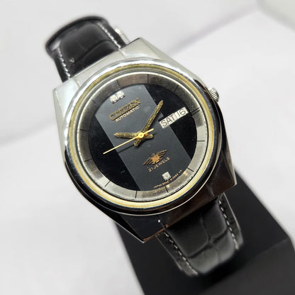 Vintage 1975 Original Citizen Automatic 8200 Black Face 36MM Case Day-Date Japanese Men's Wrist Watch CT28