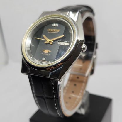 Vintage 1975 Original Citizen Automatic 8200 Black Face 36MM Case Day-Date Japanese Men's Wrist Watch CT28