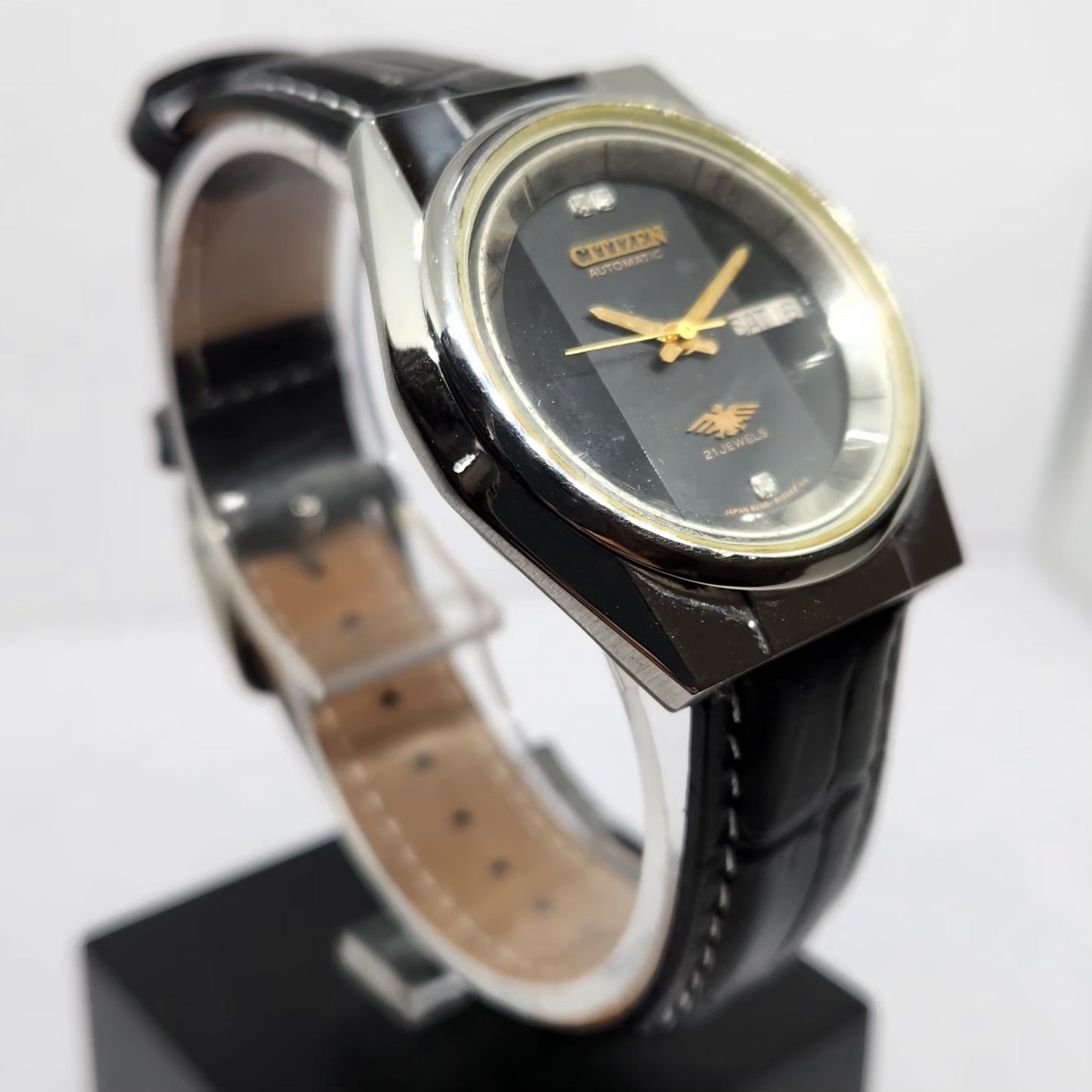 Vintage 1975 Original Citizen Automatic 8200 Black Face 36MM Case Day-Date Japanese Men's Wrist Watch CT28