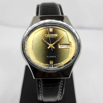 Vintage 1981 Original Citizen Automatic 8200 Gold Face 36MM Case Day-Date Japanese Men's Wrist Watch CT29