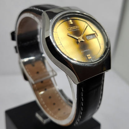 Vintage 1981 Original Citizen Automatic 8200 Gold Face 36MM Case Day-Date Japanese Men's Wrist Watch CT29