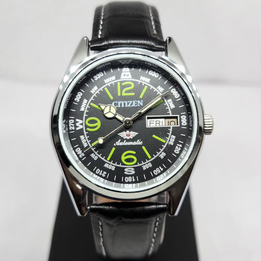 Vintage Mod Citizen 8200 Automatic 21 Jewels Black Face 36MM Case  Day-Date Men's Wrist Watch CT31