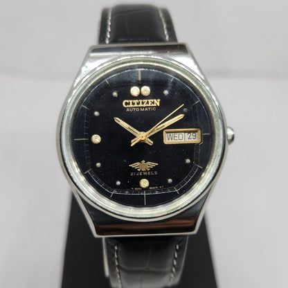 Vintage 1980 Original Citizen Automatic 8200 Black Face 36MM Case Day-Date Japanese Men's Wrist Watch CT32