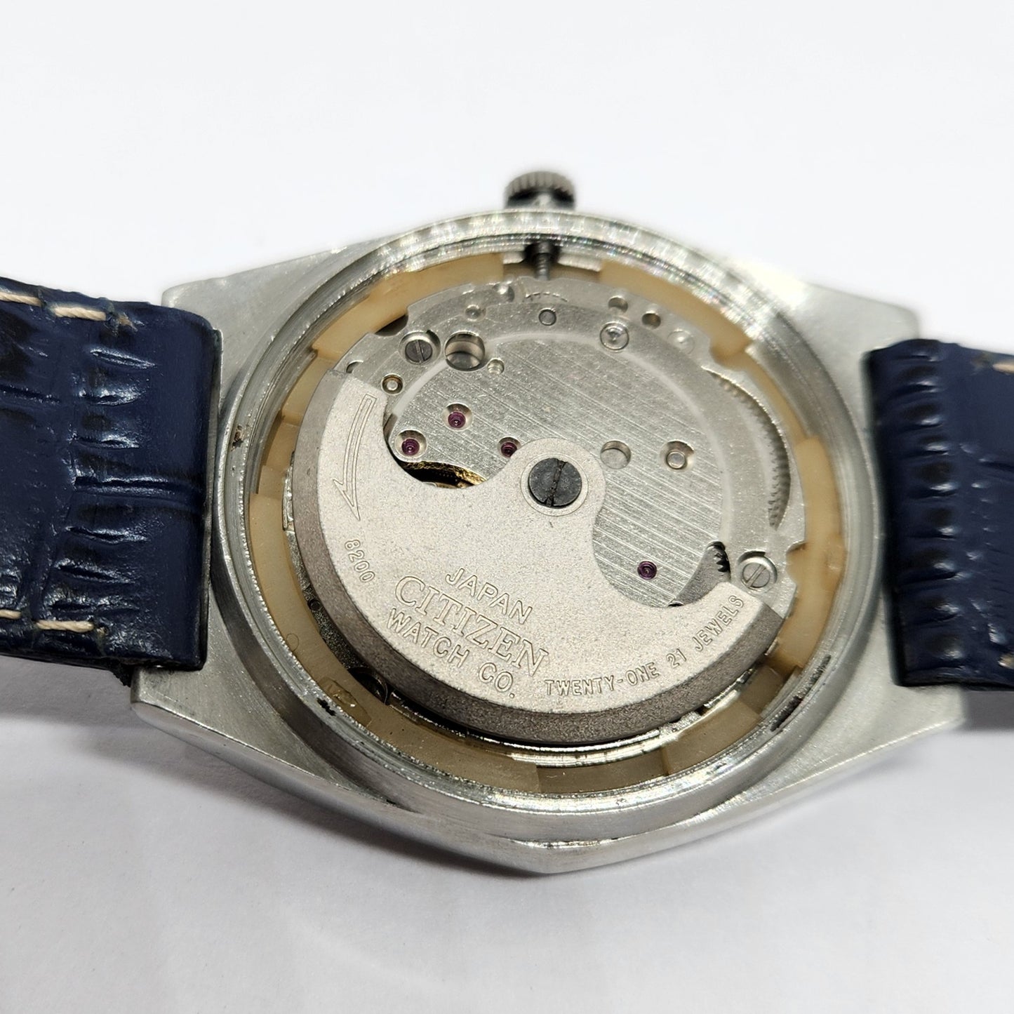 Vintage 1982 Original Citizen Automatic 8200 Blue Face 35MM Case Day-Date Japanese Men's Wrist Watch CT35