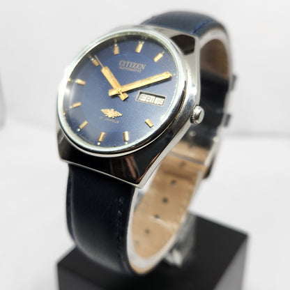 Vintage 1982 Original Citizen Automatic 8200 Blue Face 35MM Case Day-Date Japanese Men's Wrist Watch CT36