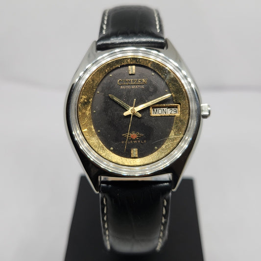 Vintage 1982 Original Citizen Automatic 8200 Black Face 36MM Case Day-Date Japanese Men's Wrist Watch CT37
