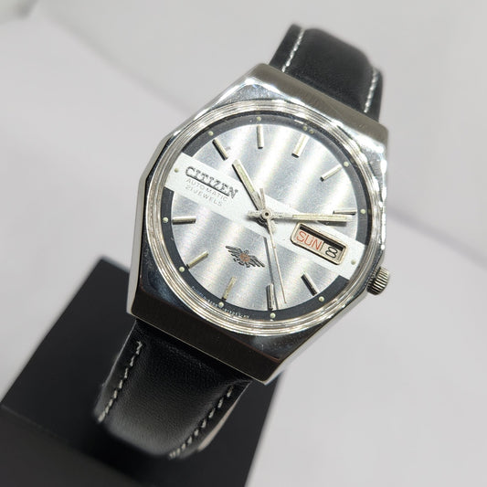 Vintage 1978 Original Citizen Automatic 8200 Silver Face 35MM Case Day-Date Japanese Men's Wrist Watch CT40