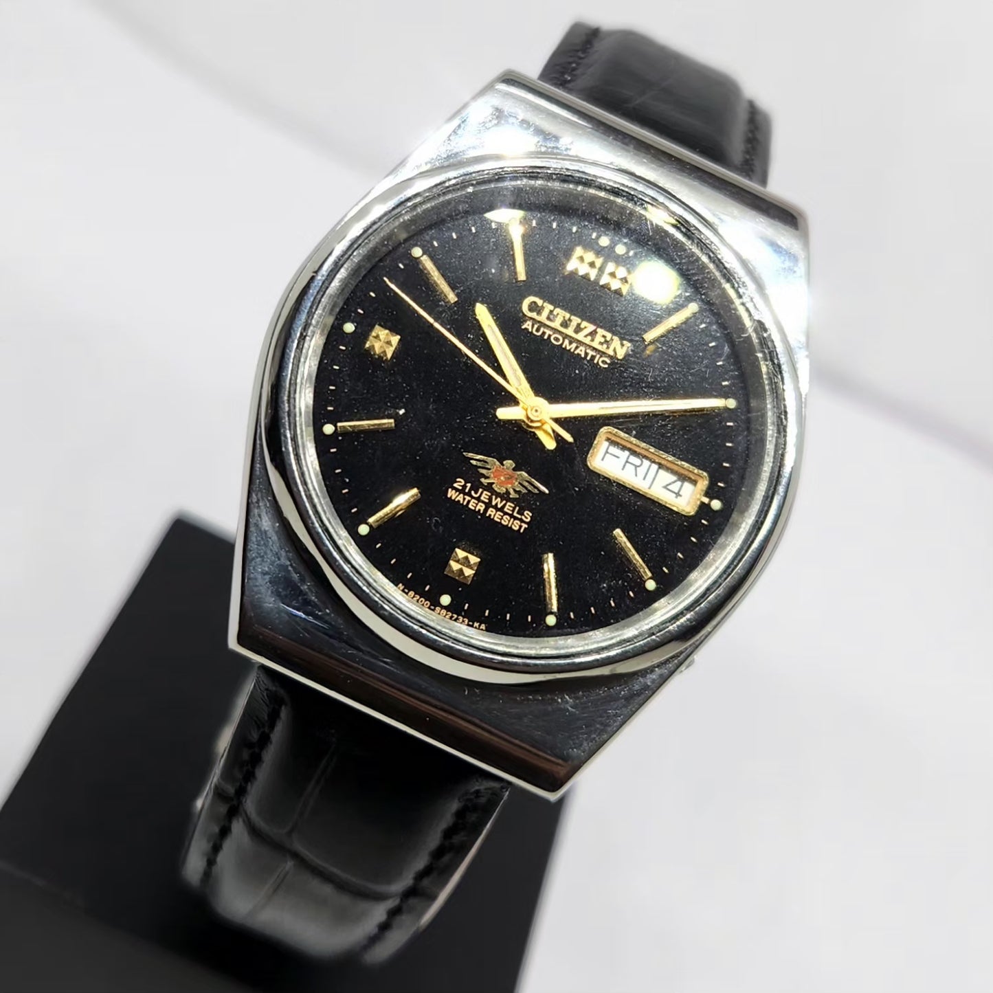 Vintage 1980 Original Citizen Automatic 8200 Black Face 36MM Case Day-Date Japanese Men's Wrist Watch CT43
