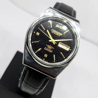 Vintage 1980 Original Citizen Automatic 8200 Black Face 36MM Case Day-Date Japanese Men's Wrist Watch CT43
