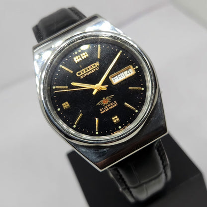 Vintage 1980 Original Citizen Automatic 8200 Black Face 36MM Case Day-Date Japanese Men's Wrist Watch CT43