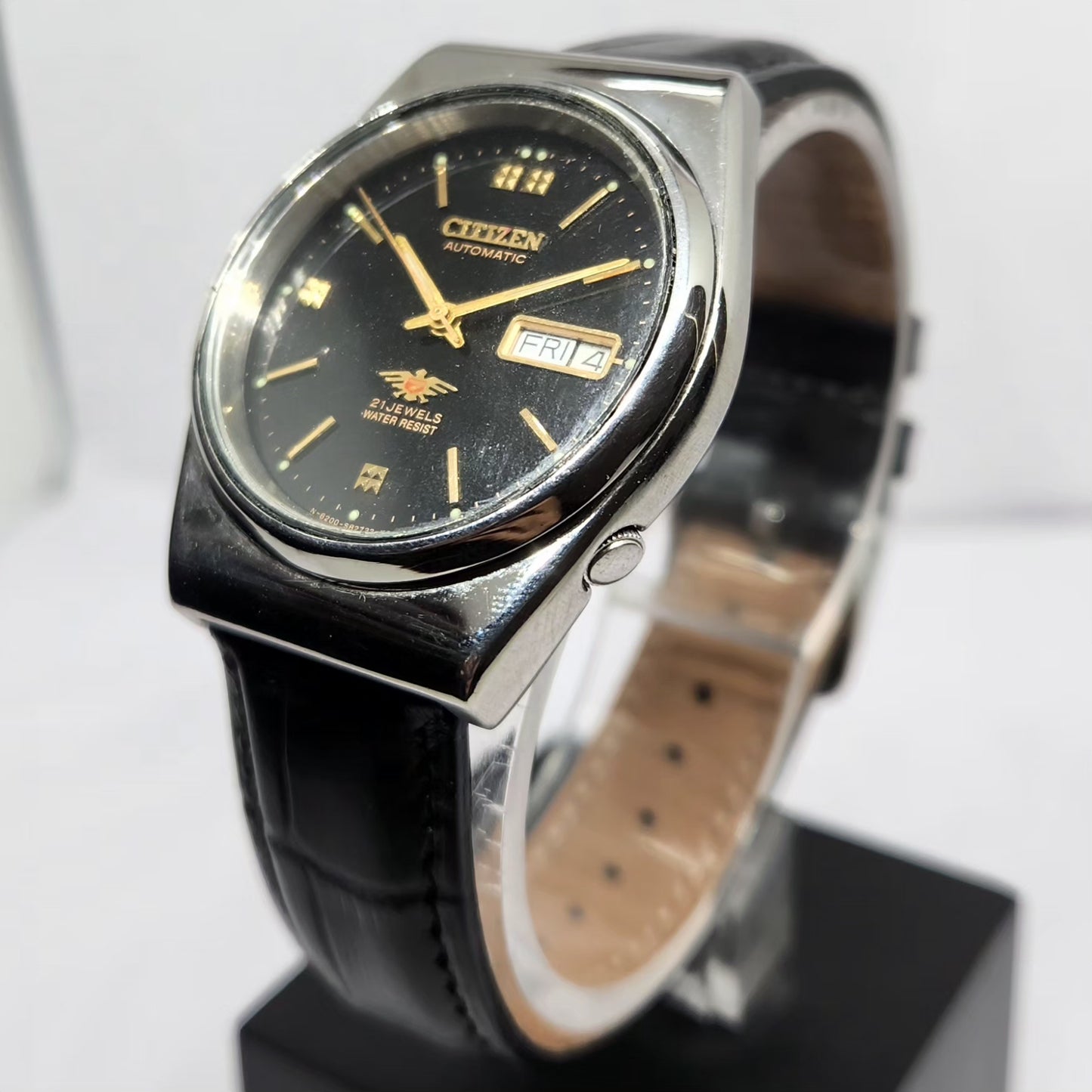 Vintage 1980 Original Citizen Automatic 8200 Black Face 36MM Case Day-Date Japanese Men's Wrist Watch CT43
