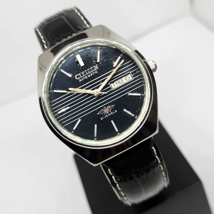 Vintage 1976 Original Citizen Automatic 8200 Black Face 35MM Case Day-Date Japanese Men's Wrist Watch CT45