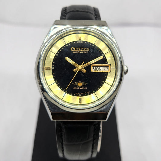 Vintage 1981 Original Citizen Automatic 8200 Black Face 36MM Case Day-Date Japanese Men's Wrist Watch CT46