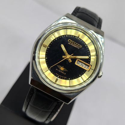 Vintage 1981 Original Citizen Automatic 8200 Black Face 36MM Case Day-Date Japanese Men's Wrist Watch CT46